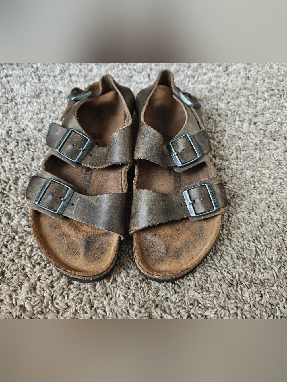 Birkenstock Milano Khaki Brown Oiled Leather Backstrap Sandals 42 EU / 10 US